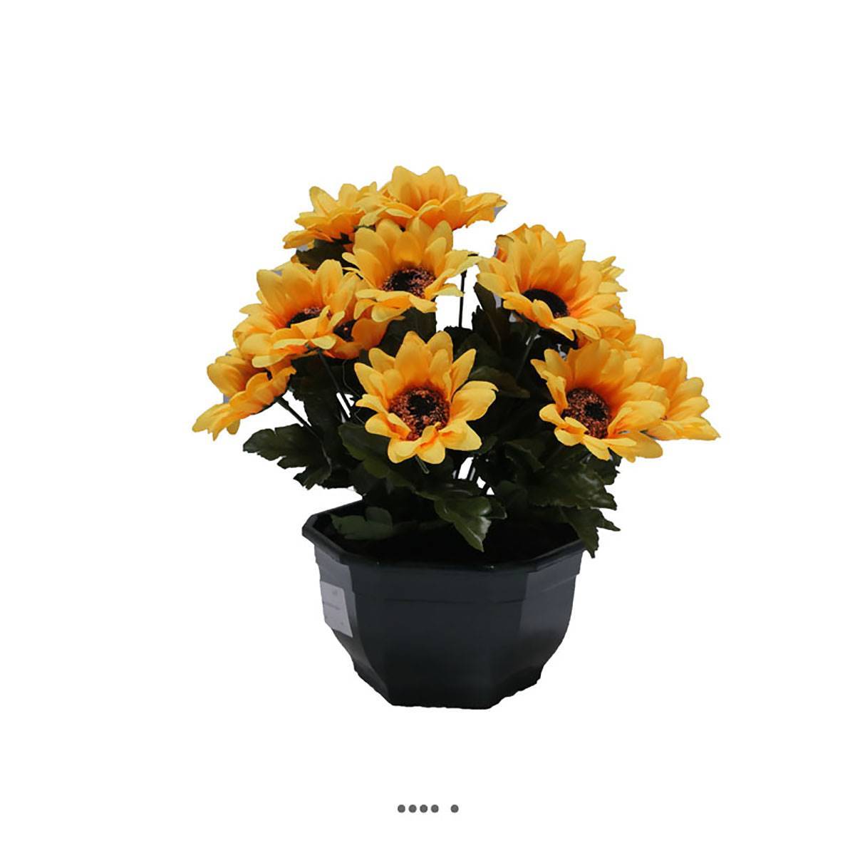 Artificielles - Composition fleurs artificielles cimetière vasque mini tournesols H27 cm D27 cm Jaune - couleur: Jaune - Image 1