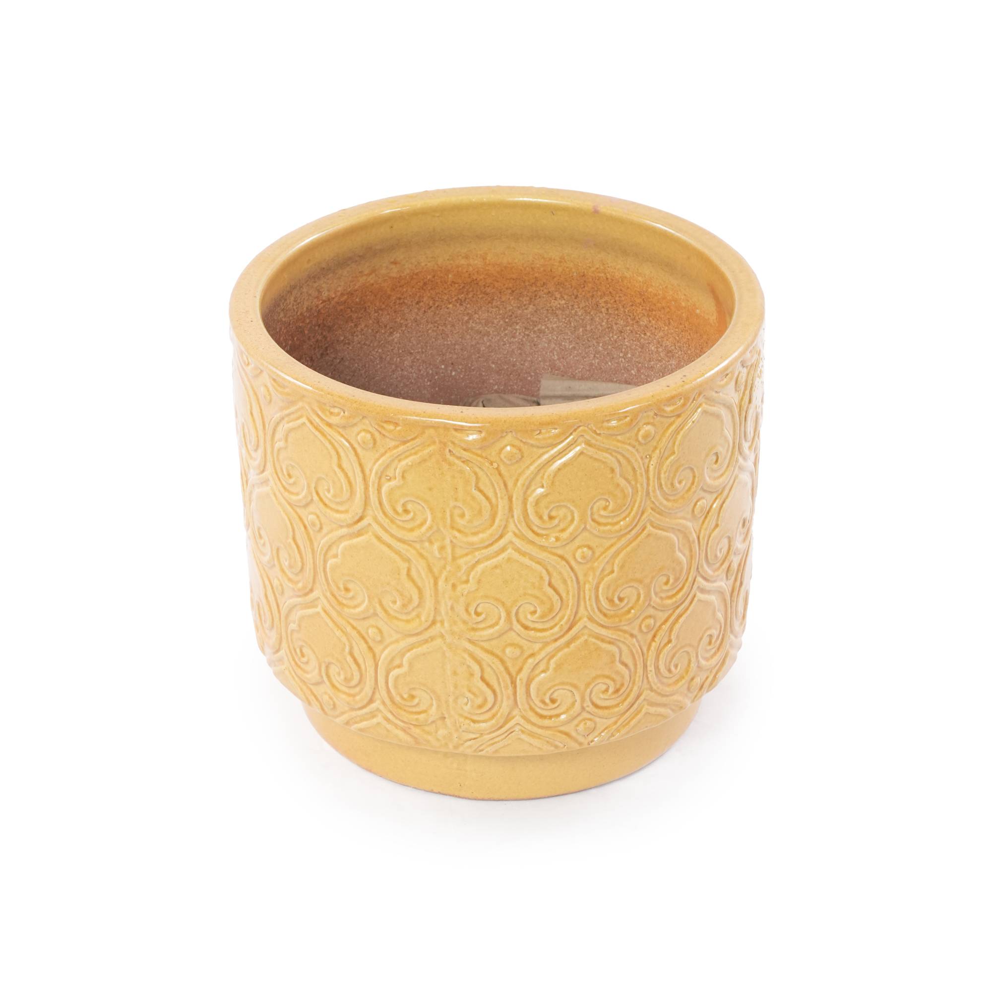 ComfortXL - Pot de fleurs céramique jaune Ø31,5 cm intérieur balcon avec drainage décor cœur - ComfortXL Outdoor Living - Image 5