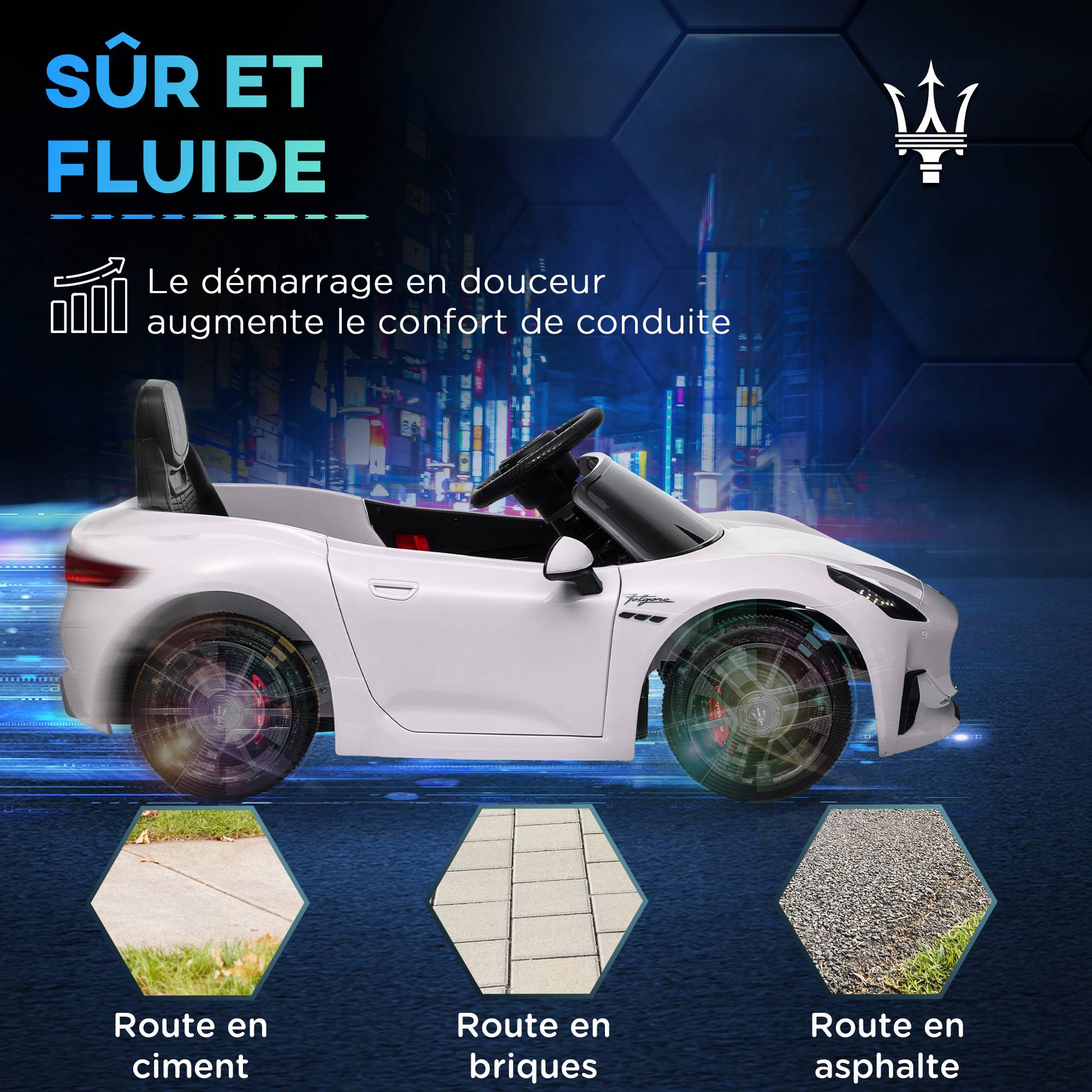 Voiture électrique pour enfants sous licence Maserati Gran Turismo Folgore, 12V avec télécommande, de 3 à 5 ans, blanc - Image 8
