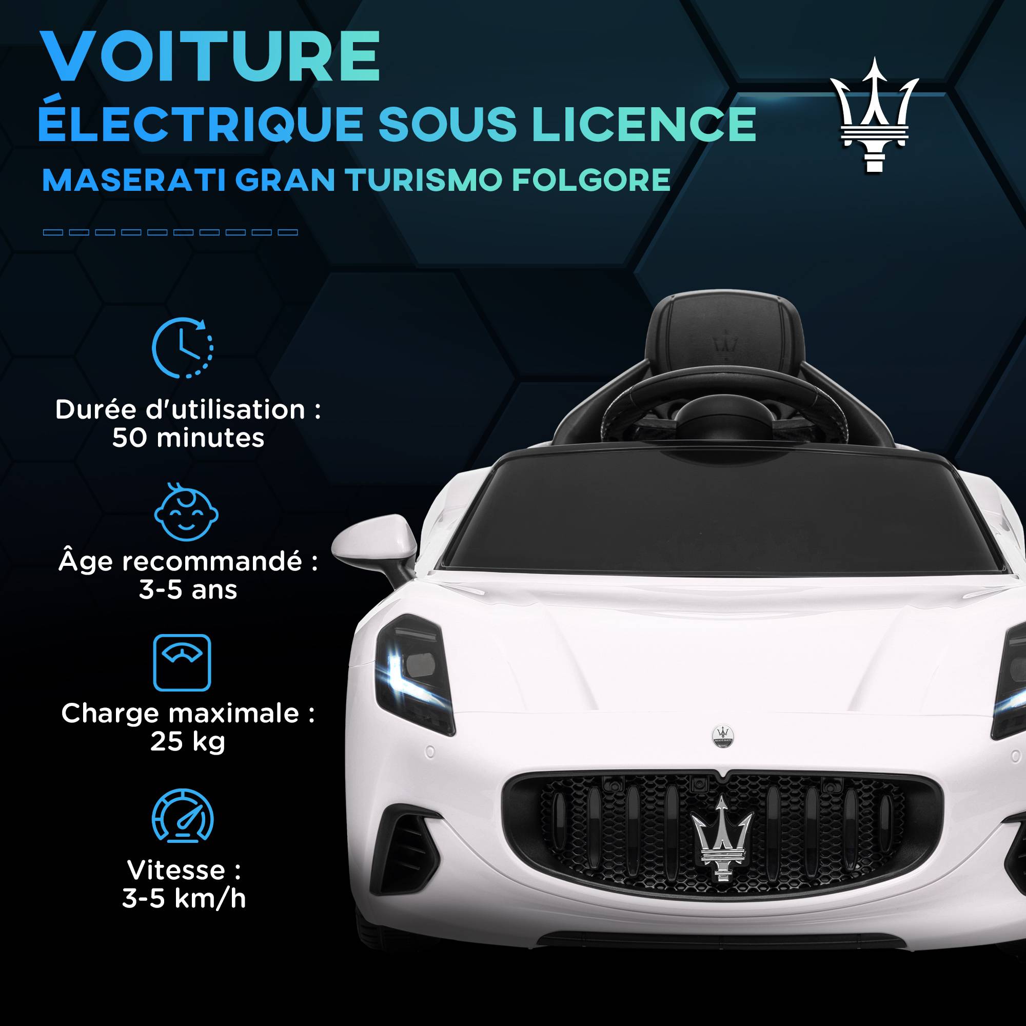 Voiture électrique pour enfants sous licence Maserati Gran Turismo Folgore, 12V avec télécommande, de 3 à 5 ans, blanc - Image 6