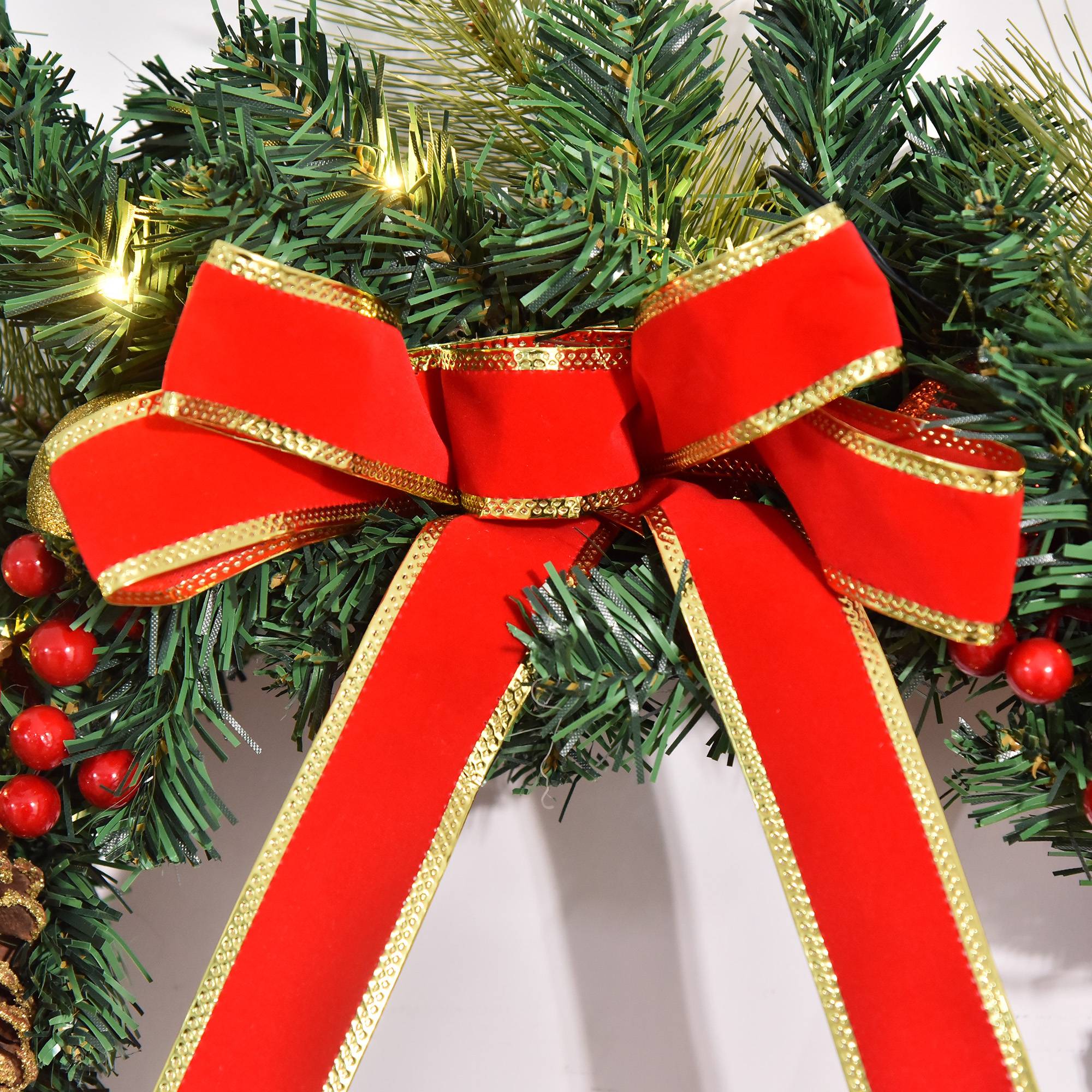 Sans Marque - Couronne de Noël artificielle lumineuse avec 20 LED de 60 cm - décorée de houx et de pommes de pin - Image 9