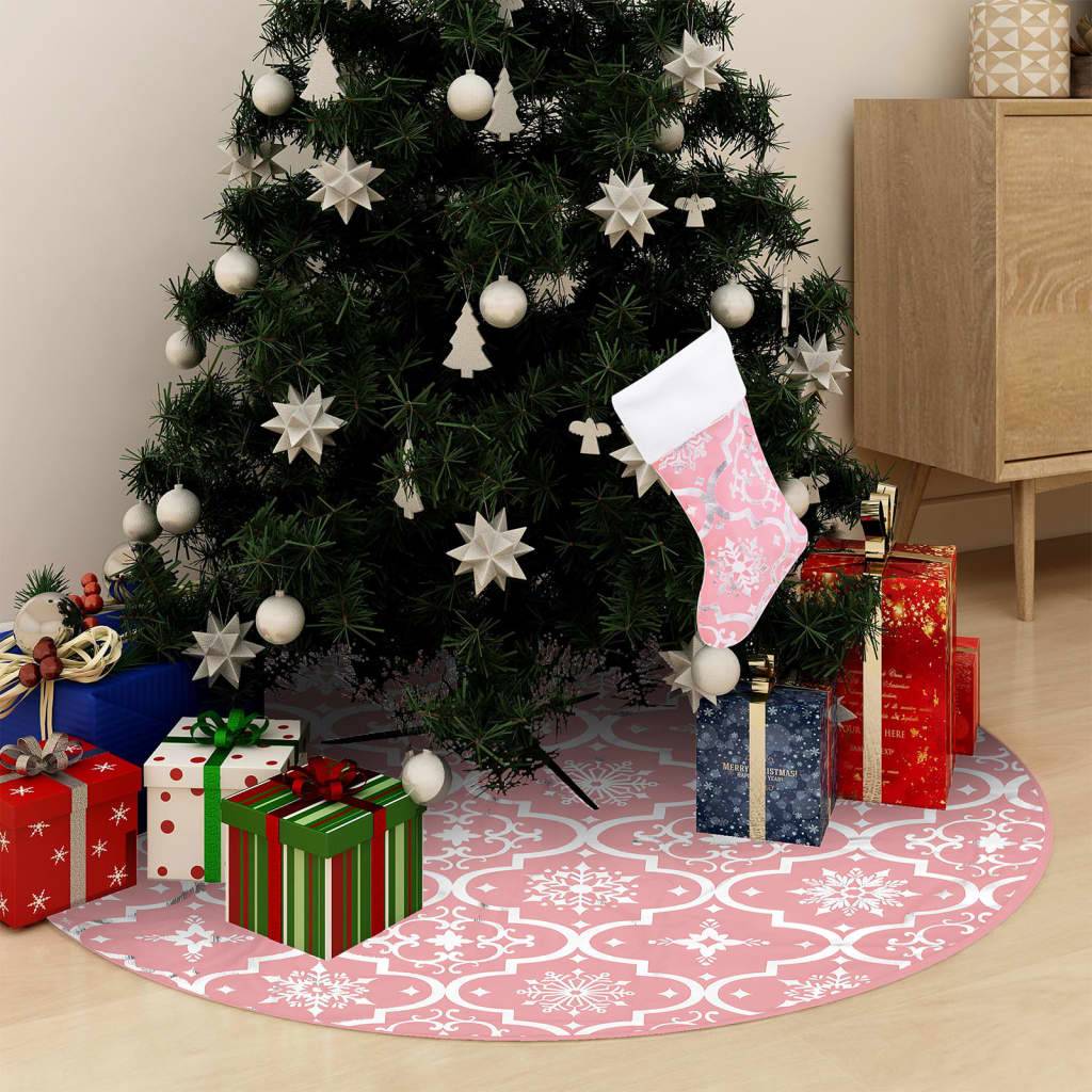 Jupe de sapin de Noël - Robe de sapin - Tapis de sapin de luxe avec chaussette Rose 150 cm Tissu - Image 2