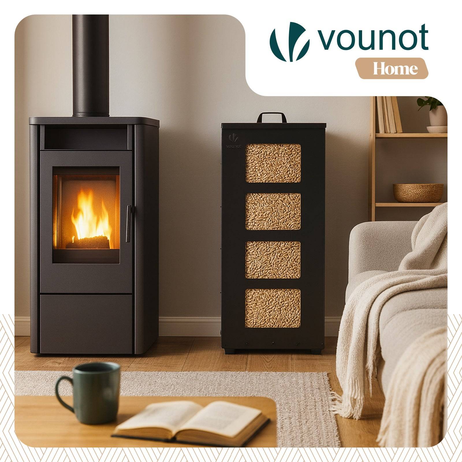 Vounot - Réservoir à granulés avec roulettes 45kg - 36x36x76cm - rangement à pellets en métal - noir - VOUNOT® - Image 2
