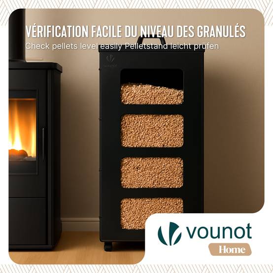 Vounot - Réservoir à granulés avec roulettes 45kg - 36x36x76cm - rangement à pellets en métal - noir - VOUNOT® - Image 4