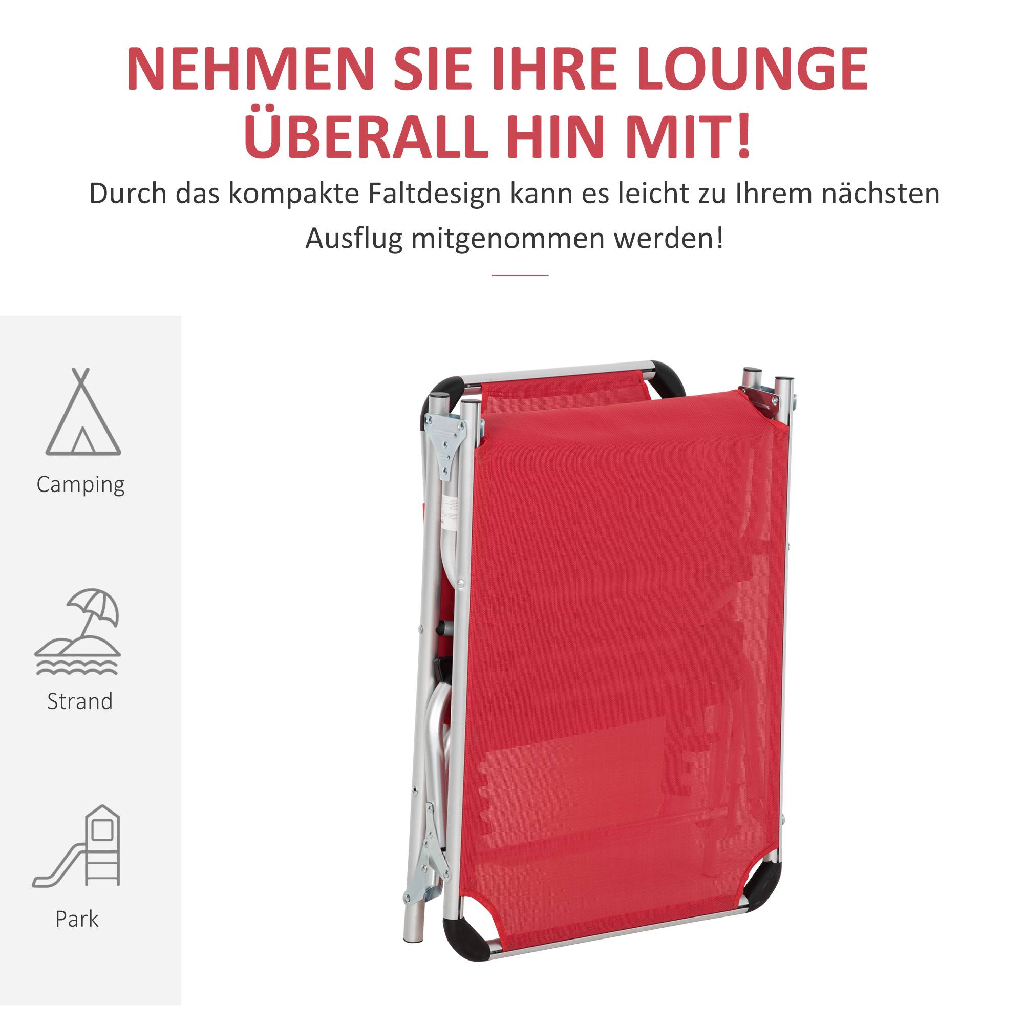 Bain de soleil pliant en aluminium pour jardin et terrasse dossier inclinable rouge - ComfortXL Outdoor Living - Image 6