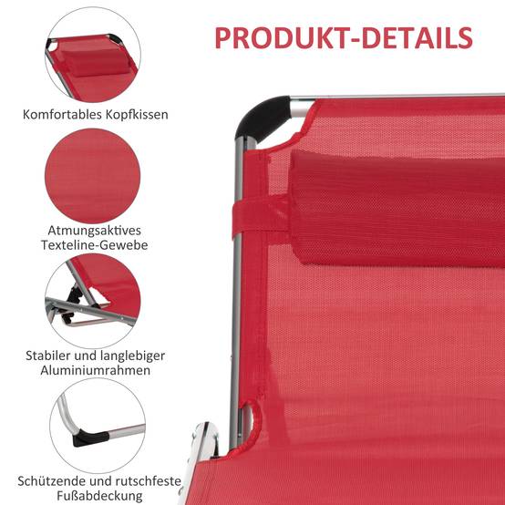 Bain de soleil pliant en aluminium pour jardin et terrasse dossier inclinable rouge - ComfortXL Outdoor Living - Image 8