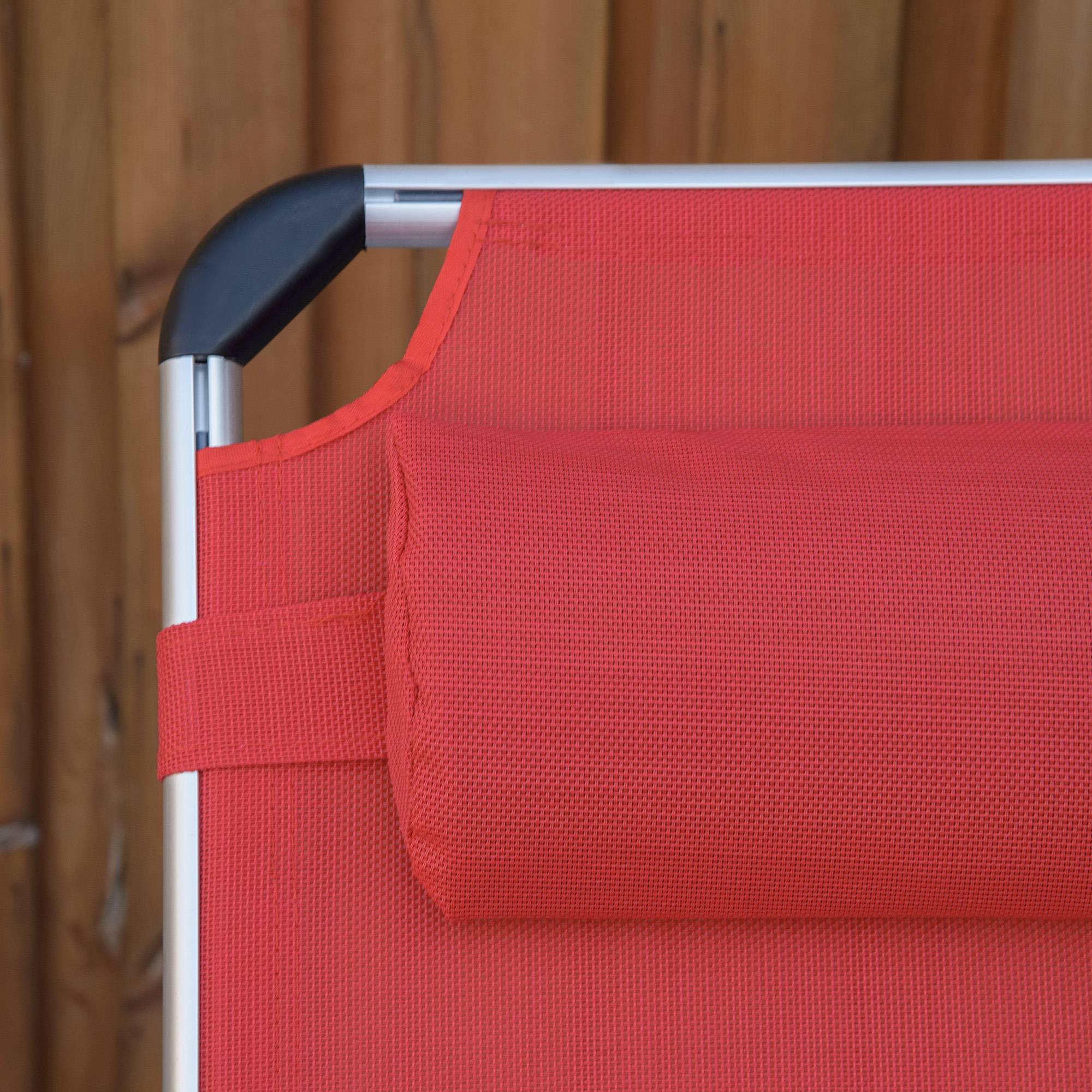 Bain de soleil pliant en aluminium pour jardin et terrasse dossier inclinable rouge - ComfortXL Outdoor Living - Image 9