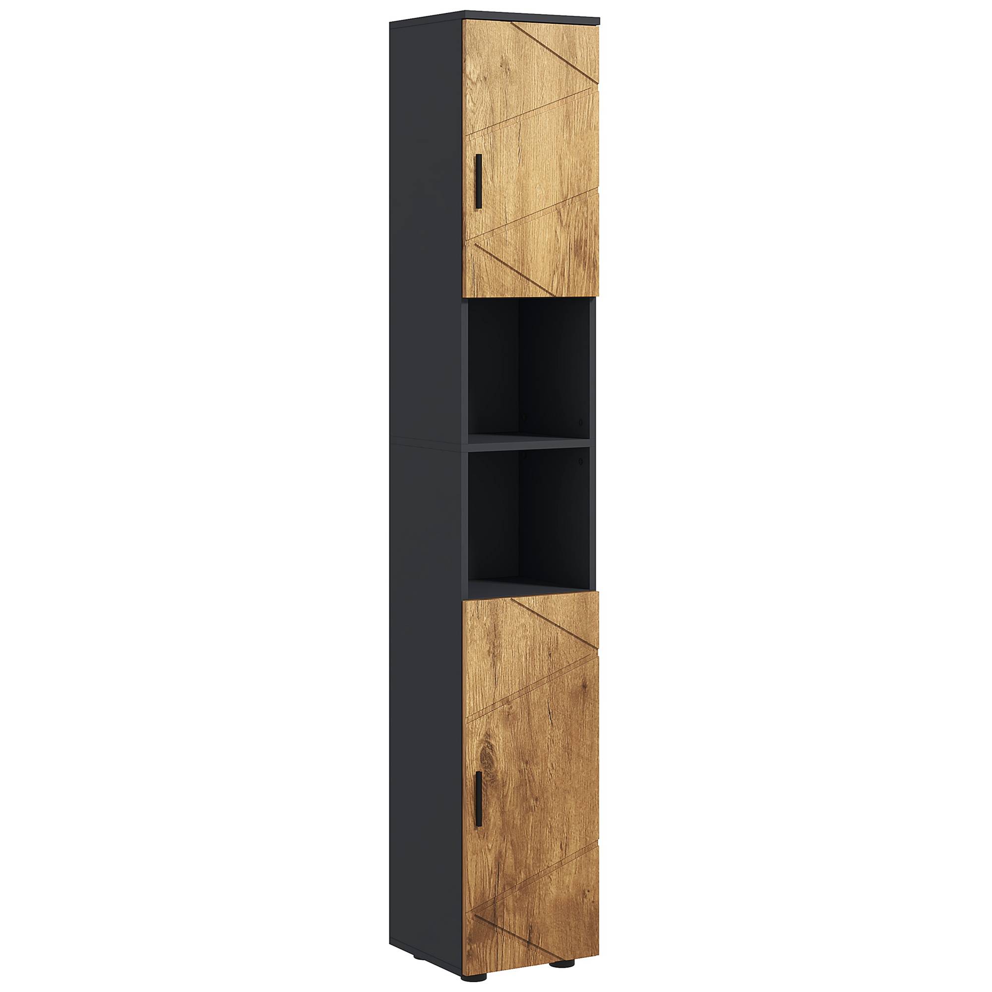 Sans Marque - Meuble colonne armoire rangement salle de bain 2 portes étagère réglable 2 niches 30 x 30 x 183 cm chêne gris foncé - Image 1