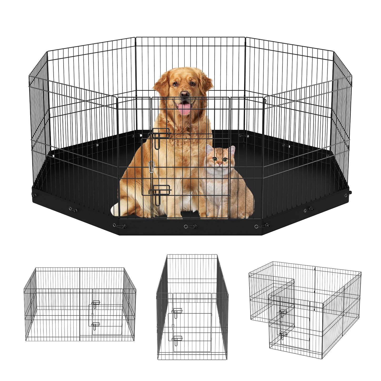 VEVOR Parc chien 61 cm, 8 panneaux pliants métal. Avec tapis, pour petit/moyen animaux. Intérieur/extérieur. - Image 1
