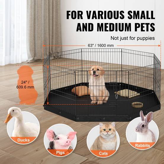 VEVOR Parc chien 61 cm, 8 panneaux pliants métal. Avec tapis, pour petit/moyen animaux. Intérieur/extérieur. - Image 6