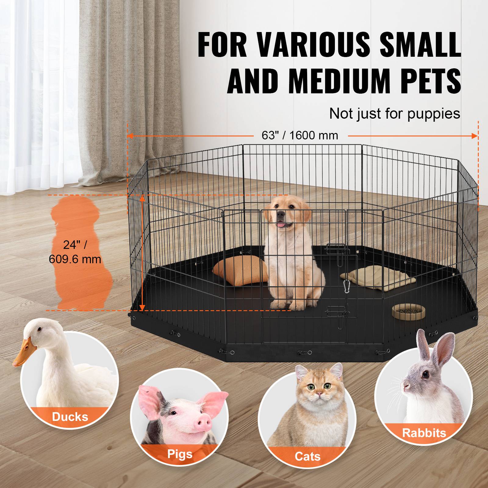 VEVOR Parc chien 61 cm, 8 panneaux pliants métal. Avec tapis, pour petit/moyen animaux. Intérieur/extérieur. - Image 6