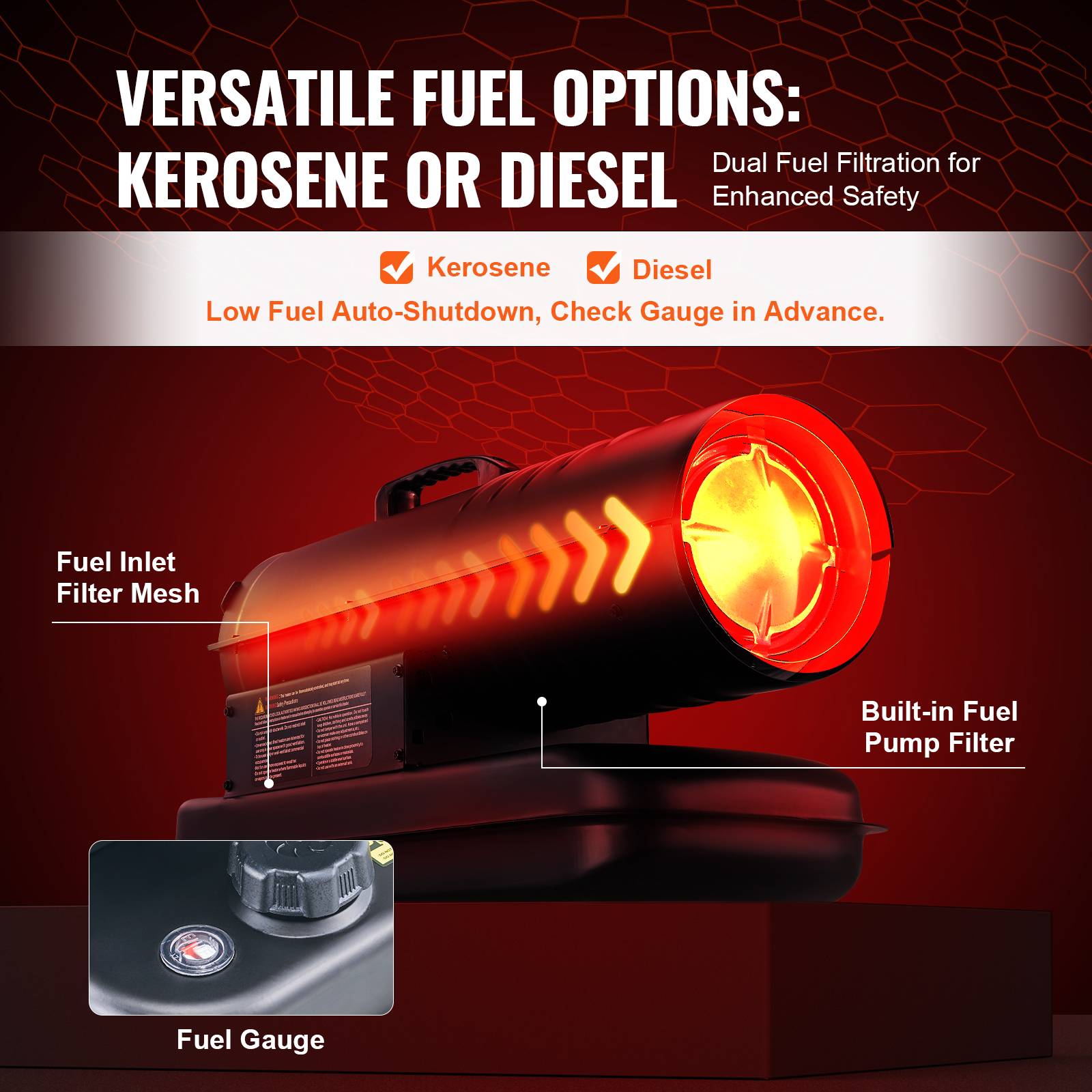 Vevor - VEVOR Chauffage air pulse kérosène diesel, 70000 BTU, portable, thermostat. 19 L. - Image 4