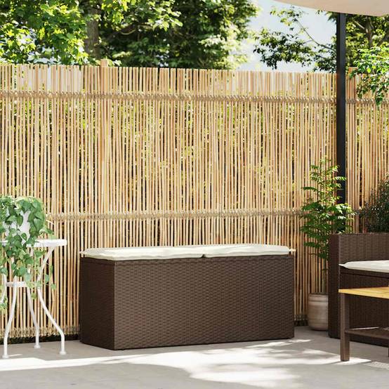 Banc de jardin - Banc Extérieur - Banquette avec coussin marron 110x40x44 cm résine tressée - Image 1