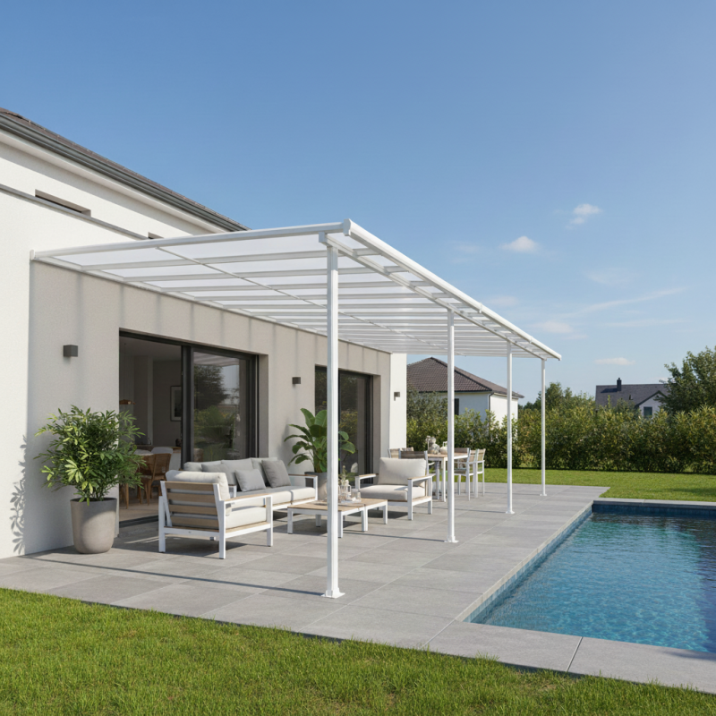 X-Metal - Pergola adossée aluminium blanc 32 m² toiture polycarbonate 8mm X-Metal - Image 2