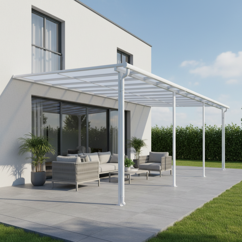 X-Metal - Pergola adossée aluminium blanc 32 m² toiture polycarbonate 8mm X-Metal - Image 1