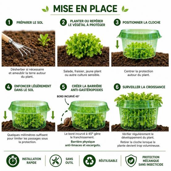 SOLU'LIMACES -1 Cloche Barrière Limaces et Escargots – Protection Physique Réutilisable pour Salades, Fraisiers, Choux – Ø23cm - Image 4