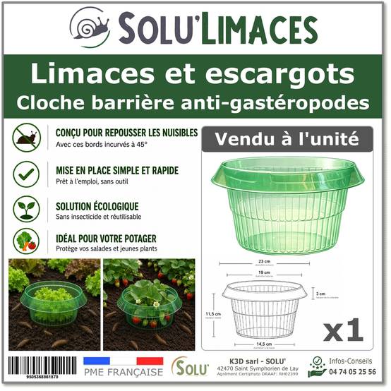 SOLU'LIMACES -1 Cloche Barrière Limaces et Escargots – Protection Physique Réutilisable pour Salades, Fraisiers, Choux – Ø23cm - Image 1