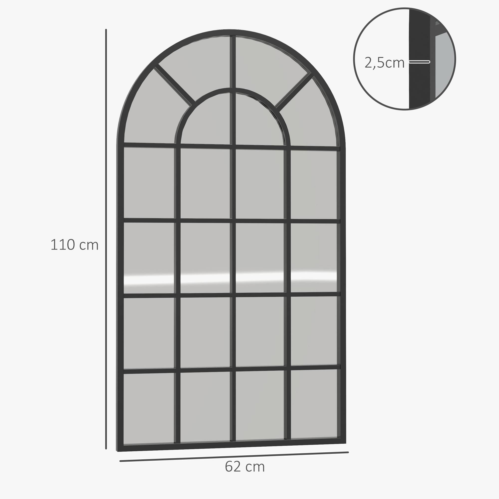 Sans Marque - Miroir verrière arche style industriel fenêtre arcade métal 110x65 cm noir - Image 5