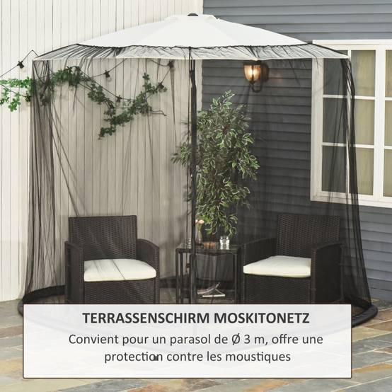 Moustiquaire parasol jardin tissu Oxford protection insectes Ø3xH2,3m noir - ComfortXL Outdoor Living - Image 6