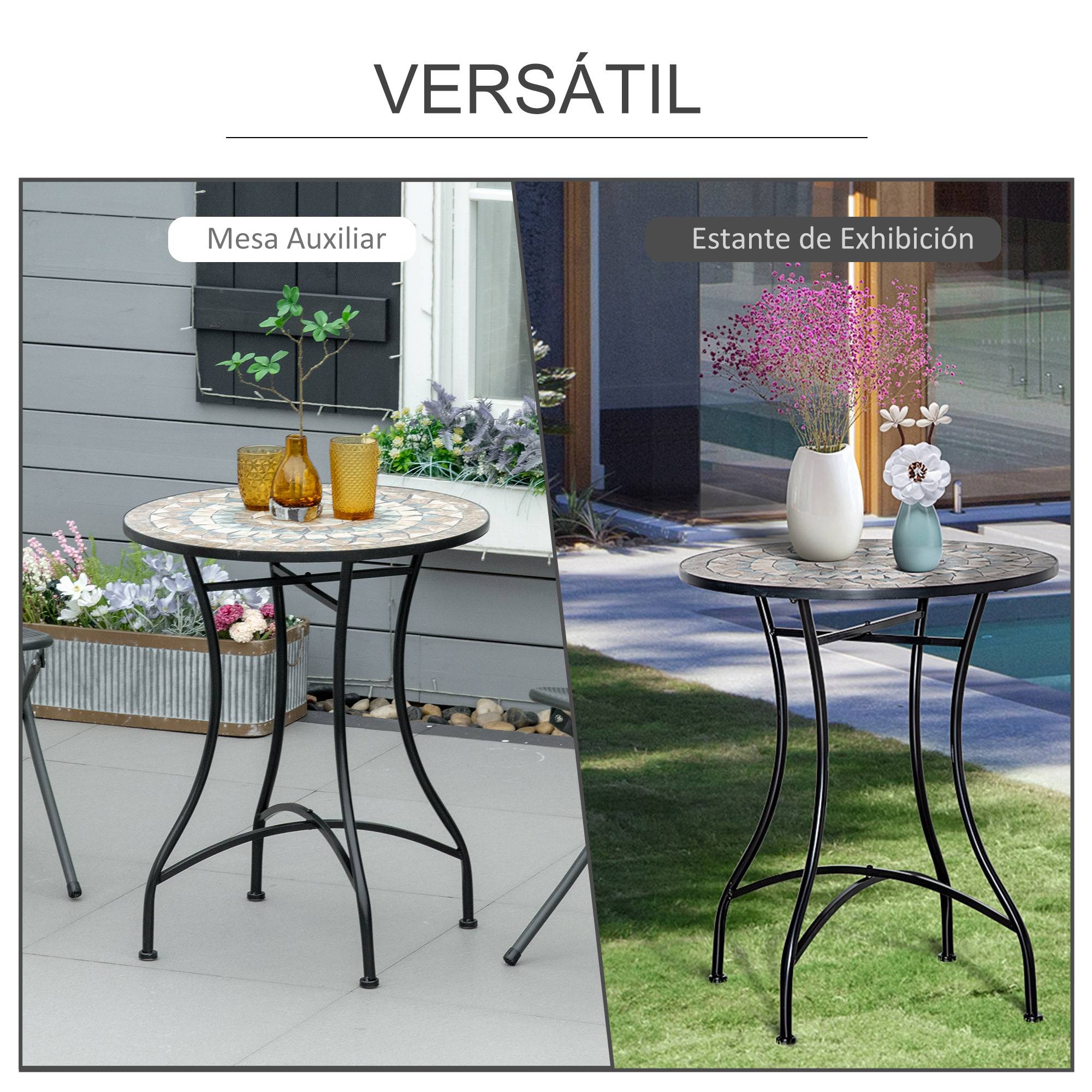 Table de jardin ronde en mosaïque de céramique pour terrasse ou balcon, Φ60x71cm - Image 8