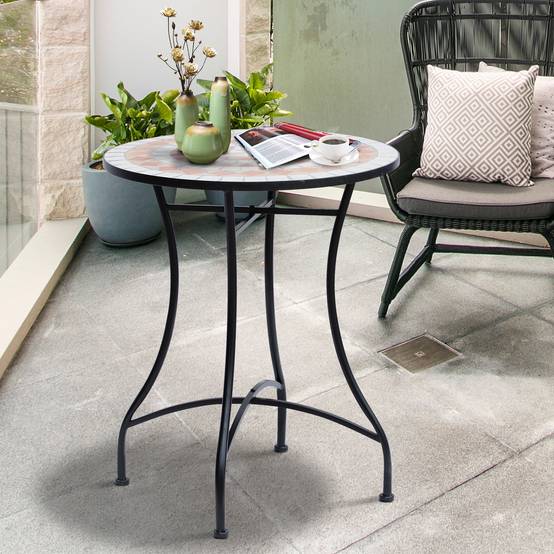 Table de jardin ronde en mosaïque de céramique pour terrasse ou balcon, Φ60x71cm - Image 3