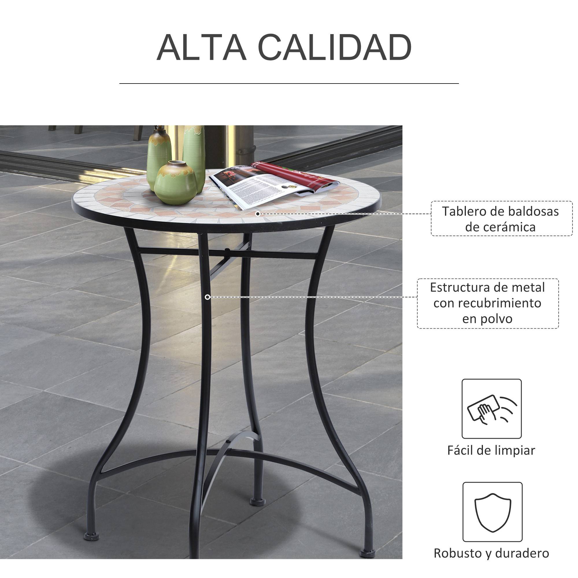 Table de jardin ronde en mosaïque de céramique pour terrasse ou balcon, Φ60x71cm - Image 6