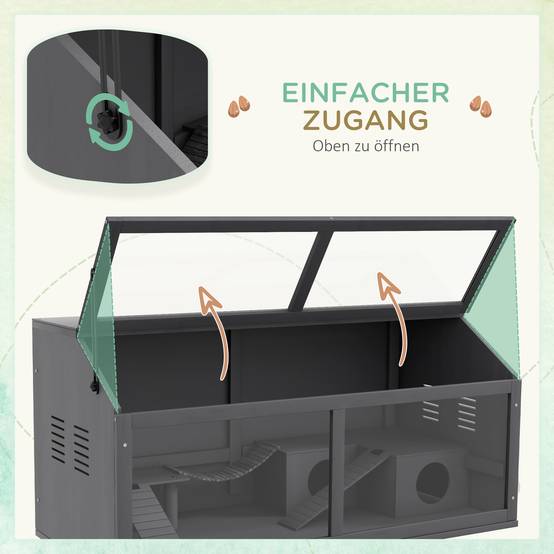 Cage Hamster Bois 100cm Habitat Rongeur Équipé Toit Ouvrant Gris Foncé - ComfortXL Pet Living - Image 5