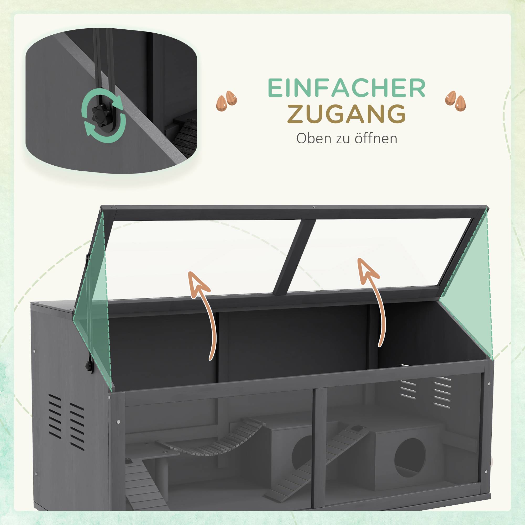 Cage Hamster Bois 100cm Habitat Rongeur Équipé Toit Ouvrant Gris Foncé - ComfortXL Pet Living - Image 5
