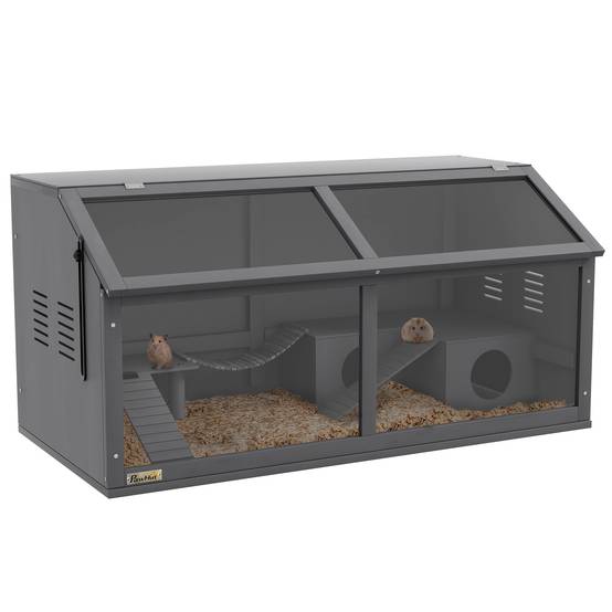 Cage Hamster Bois 100cm Habitat Rongeur Équipé Toit Ouvrant Gris Foncé - ComfortXL Pet Living - Image 2