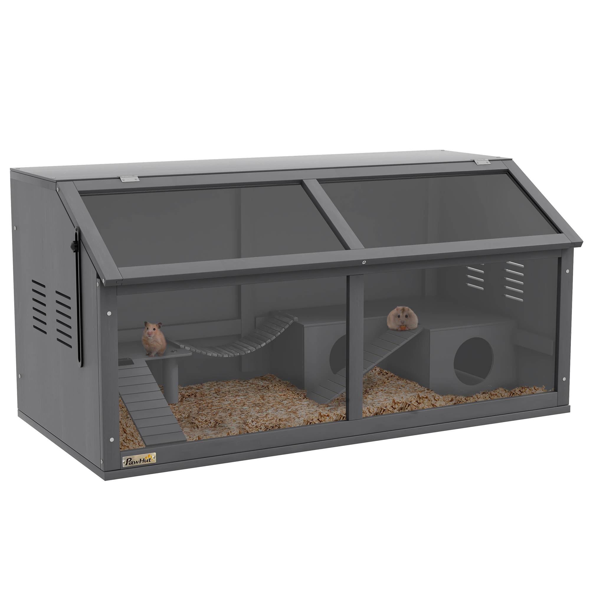Cage Hamster Bois 100cm Habitat Rongeur Équipé Toit Ouvrant Gris Foncé - ComfortXL Pet Living - Image 2