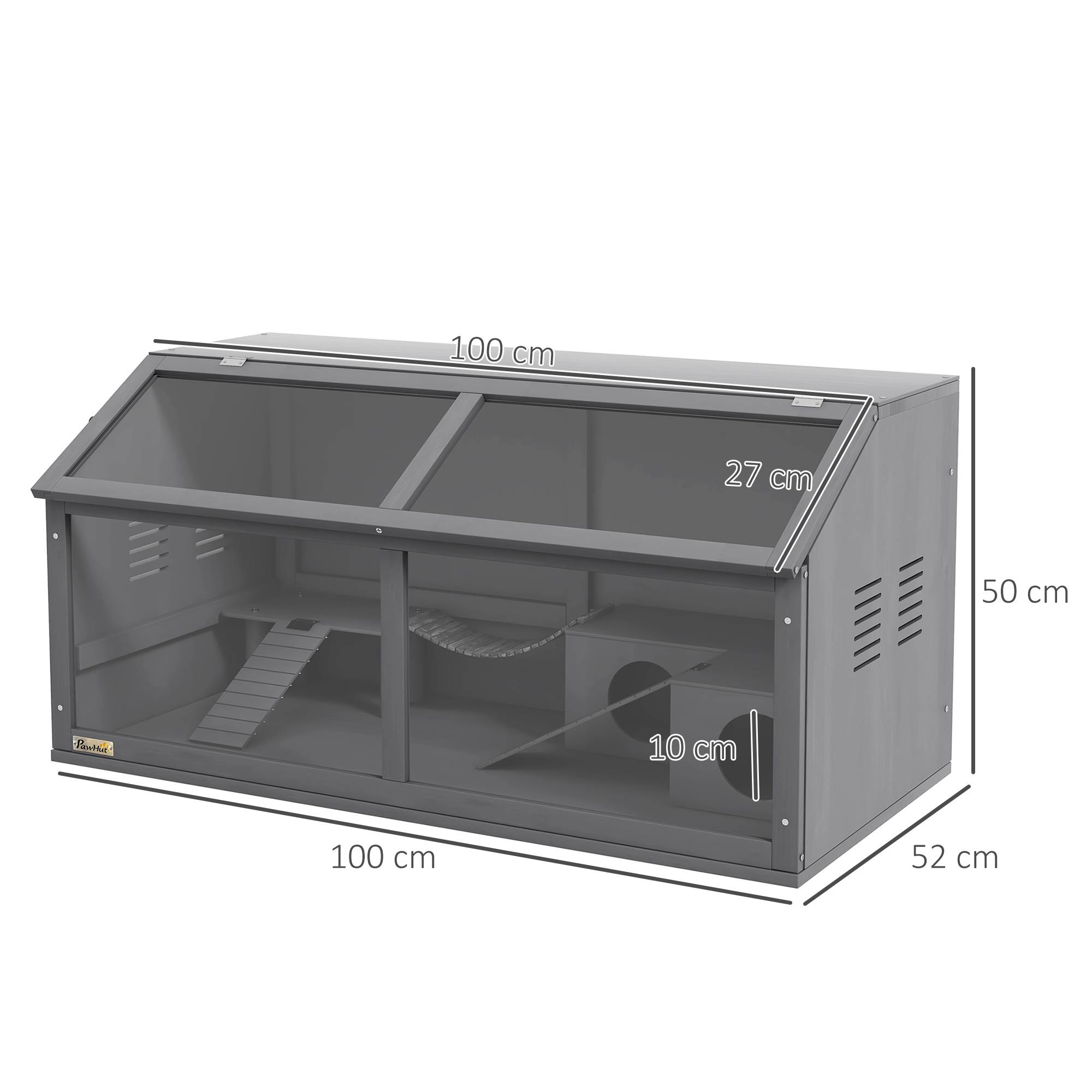 Cage Hamster Bois 100cm Habitat Rongeur Équipé Toit Ouvrant Gris Foncé - ComfortXL Pet Living - Image 3