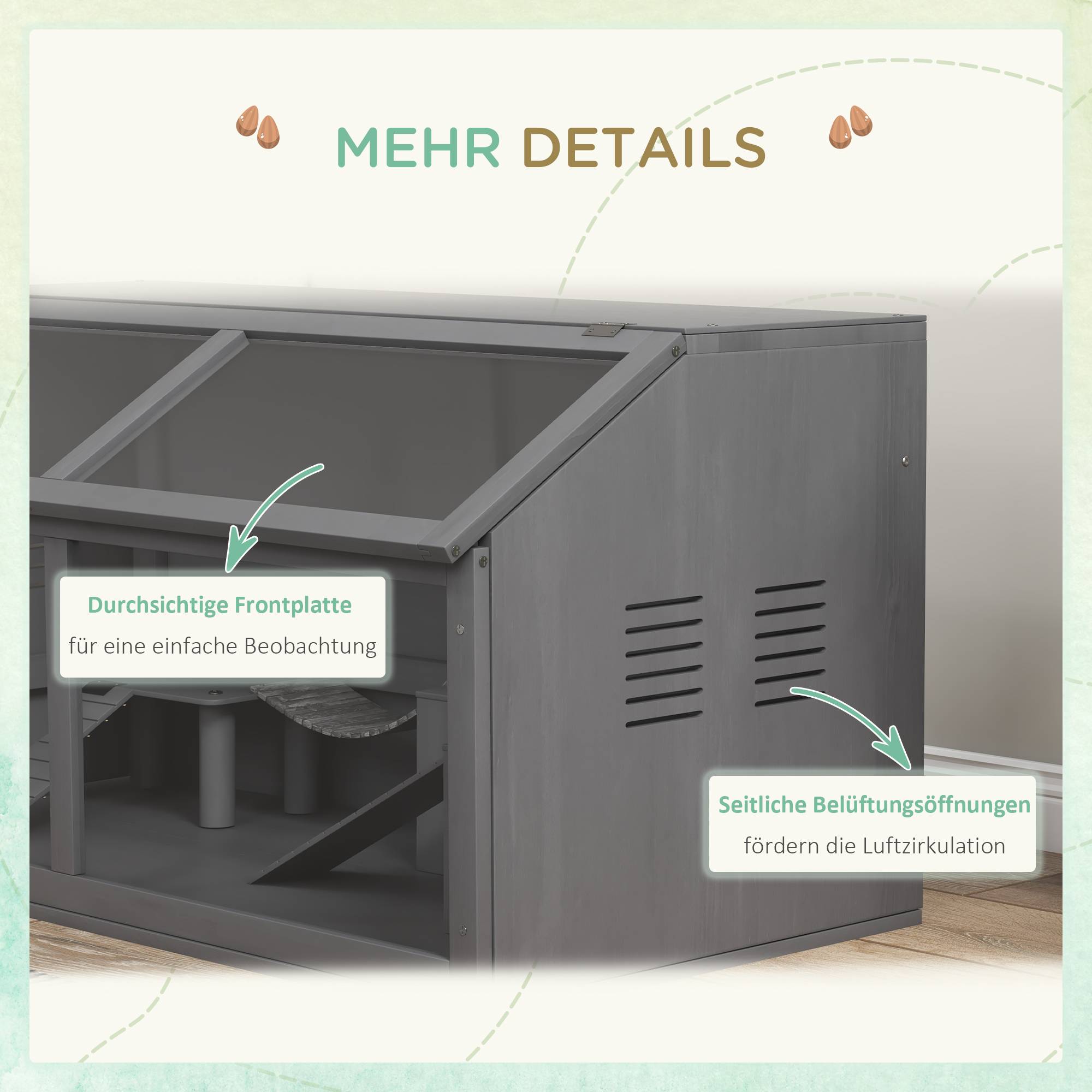 Cage Hamster Bois 100cm Habitat Rongeur Équipé Toit Ouvrant Gris Foncé - ComfortXL Pet Living - Image 4