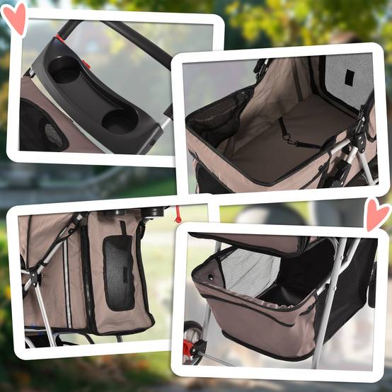 Chariot pour chien et chat, tissu oxford, café, 75 x 45 x 97 cm - PANGIVO - Image 7