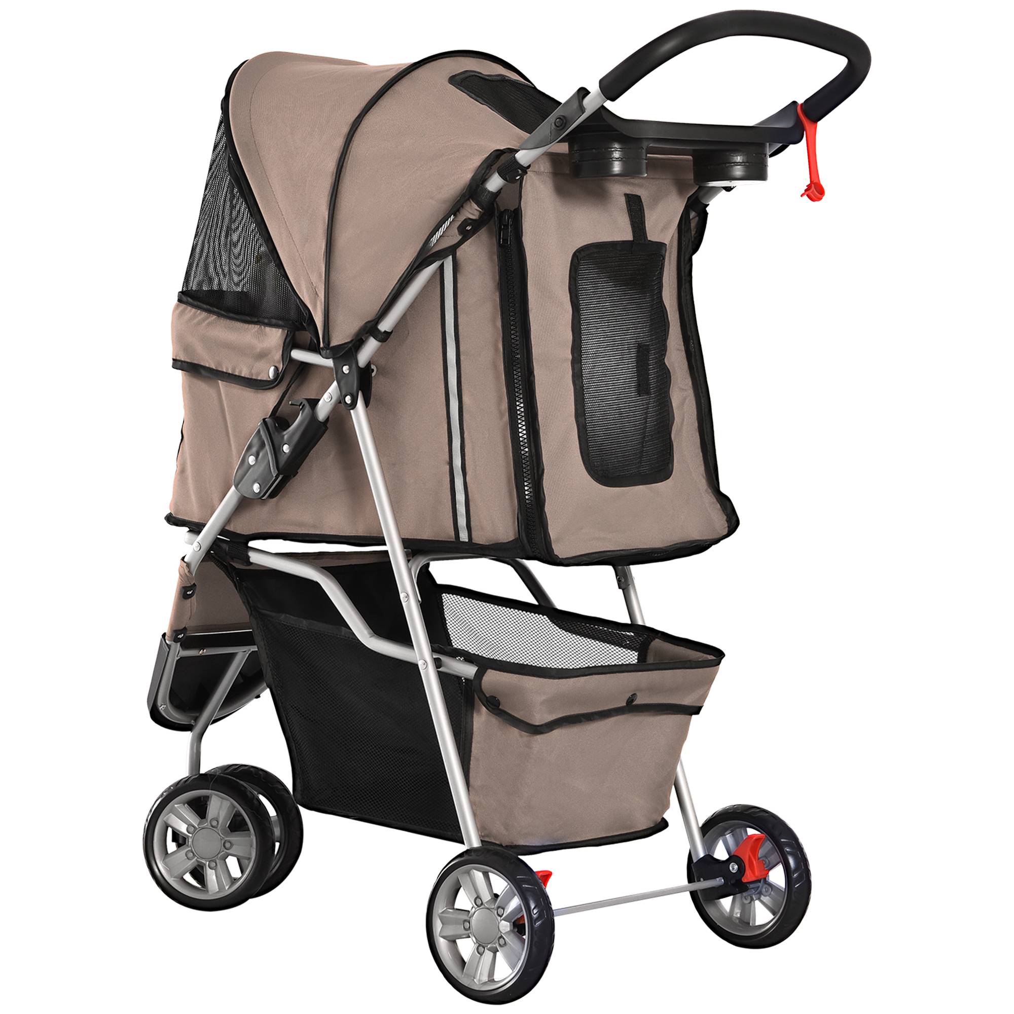 Chariot pour chien et chat, tissu oxford, café, 75 x 45 x 97 cm - PANGIVO - Image 8