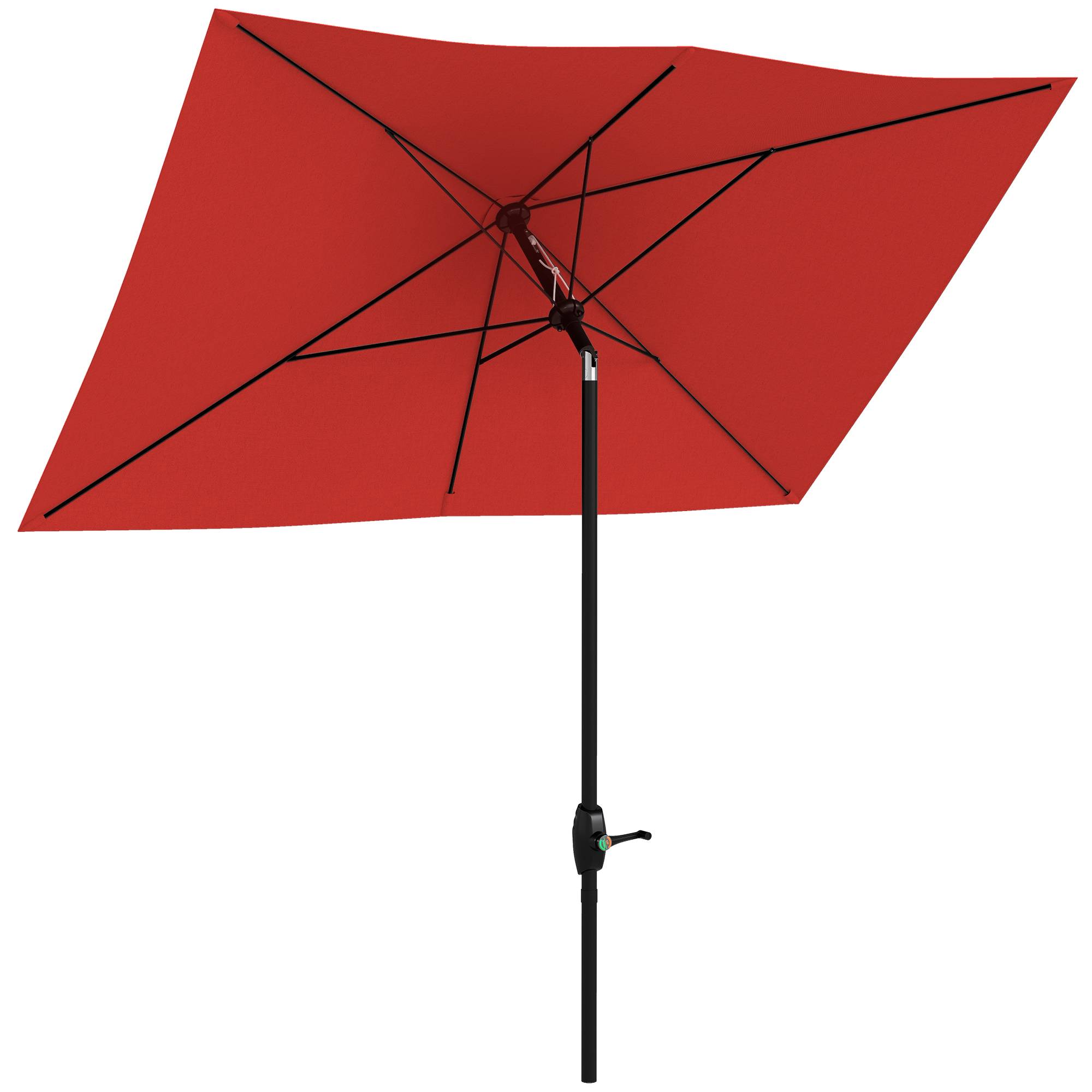 Parasol rectangulaire inclinable 2x3 m avec manivelle polyester - 290x200x248cm Aluminium Rouge fr352 - Image 1