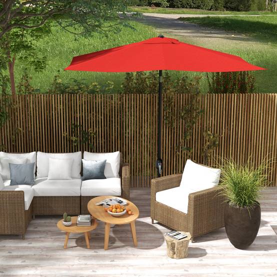 Parasol rectangulaire inclinable 2x3 m avec manivelle polyester - 290x200x248cm Aluminium Rouge fr352 - Image 4