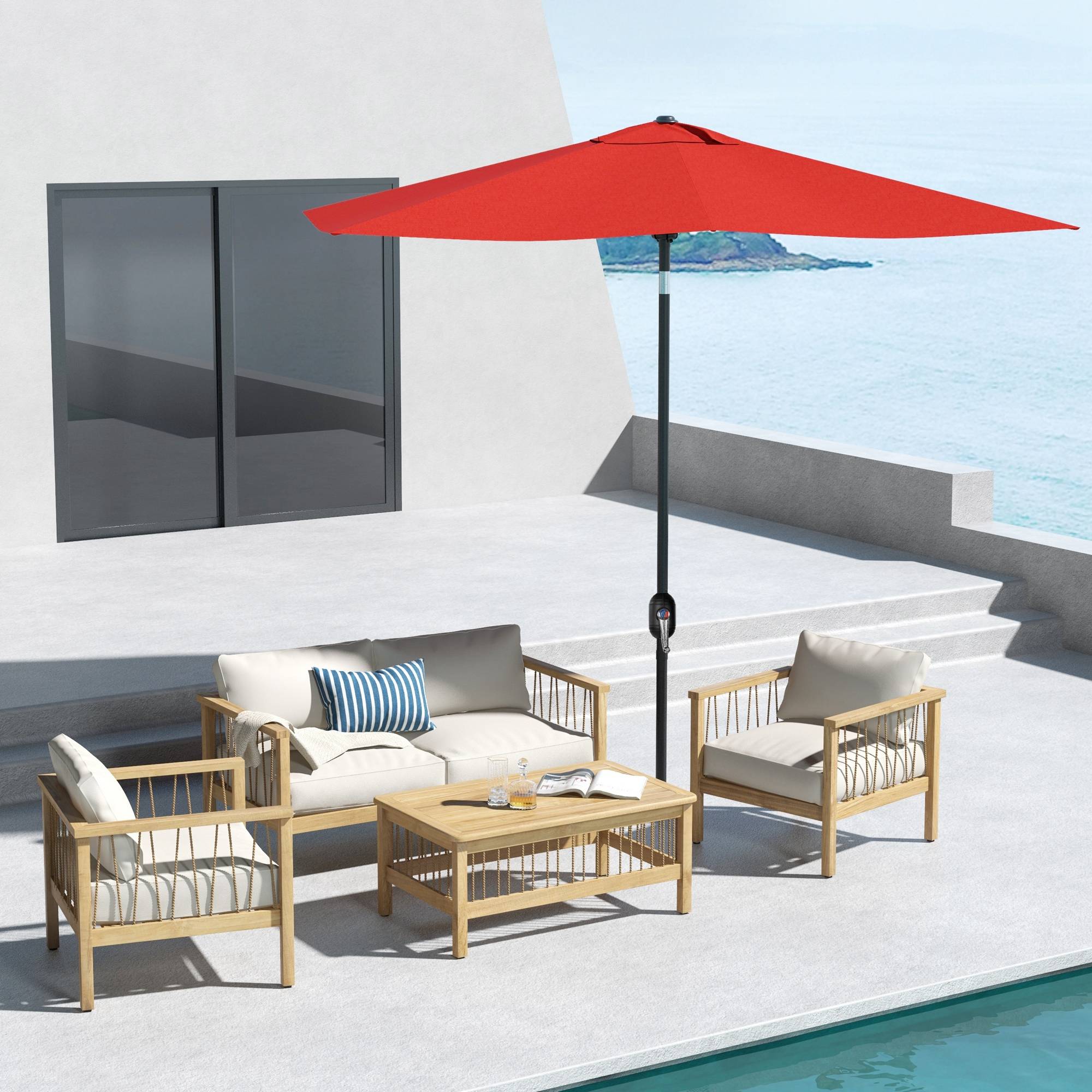 Parasol rectangulaire inclinable 2x3 m avec manivelle polyester - 290x200x248cm Aluminium Rouge fr352 - Image 3