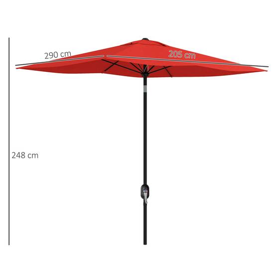Parasol rectangulaire inclinable 2x3 m avec manivelle polyester - 290x200x248cm Aluminium Rouge fr352 - Image 5