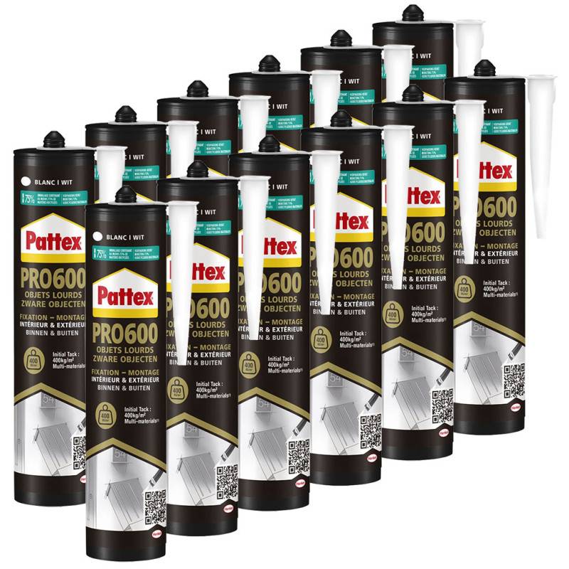 Pattex - PATTEX Pack de 12 Colles de Fixation PRO600 Objets Lourds Blanc 460g - Image 1