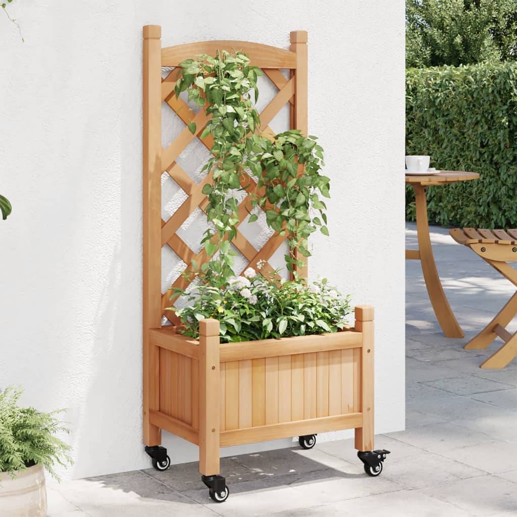 Jardinière avec treillis et roues bois de sapin marron 40 x 30 x 97.5 cm - PANGIVO - Image 1