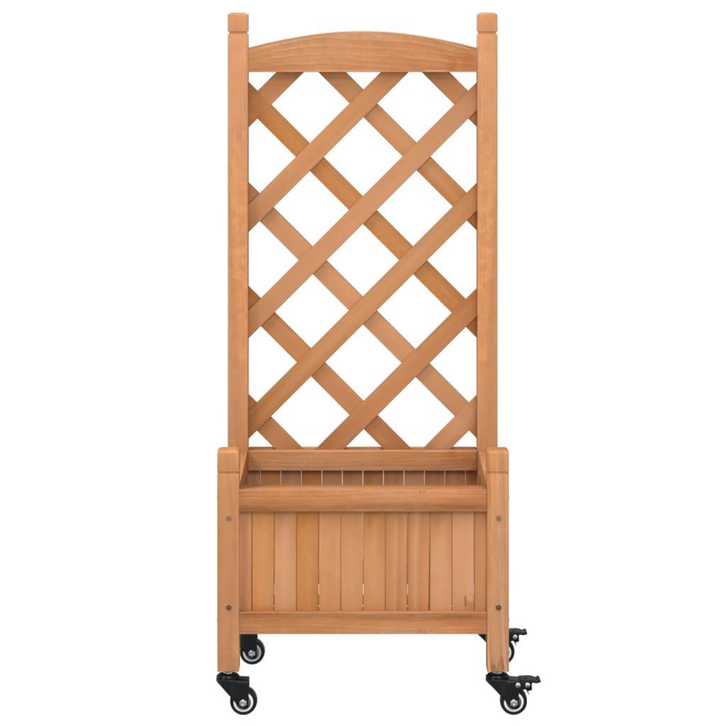 Jardinière avec treillis et roues bois de sapin marron 40 x 30 x 97.5 cm - PANGIVO - Image 4
