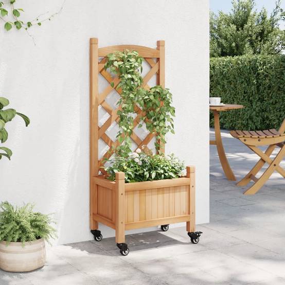 Jardinière avec treillis et roues bois de sapin marron 40 x 30 x 97.5 cm - PANGIVO - Image 3