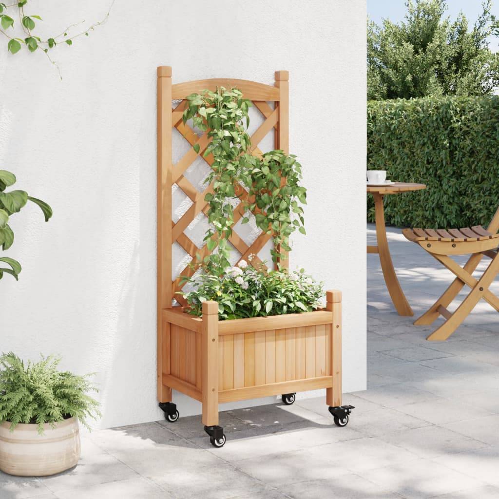 Jardinière avec treillis et roues bois de sapin marron 40 x 30 x 97.5 cm - PANGIVO - Image 3