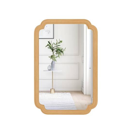Miroir Mural Rectangulaire 90 x 60 cm, Cadre en Bois, 4 Crochets Métalliques, Mioir Mural Décoratif pour Salon Chambre Entree, Montage Facile, Beige - Image 1