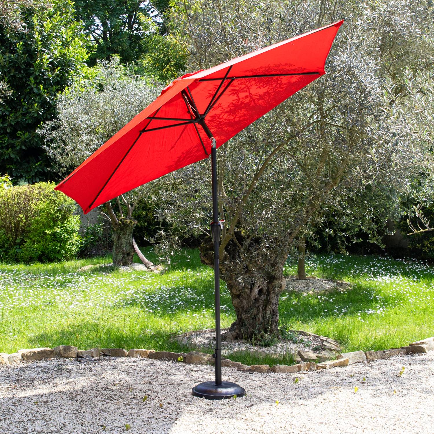 Parasol droit HAPUNA rond 2,70m de diamètre rouge - HAPPY GARDEN - Image 2