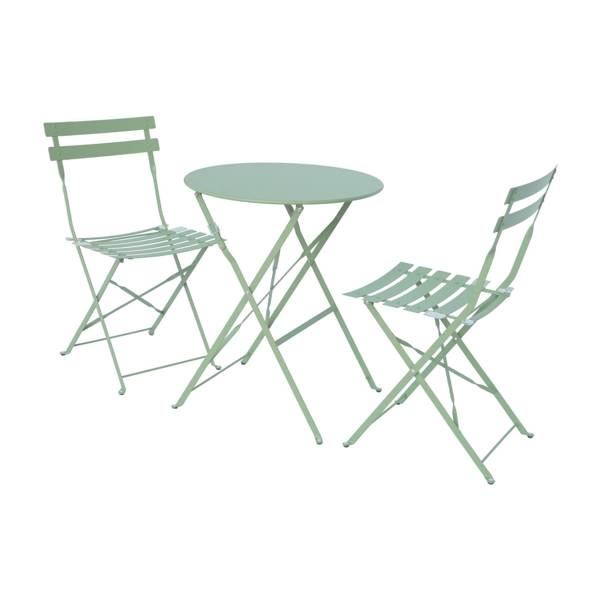 sweeek - Table de jardin bistrot pliante métal + 2 assises vert de gris Ø60 x 70cm. acier thermolaqué | sweeek - Image 2