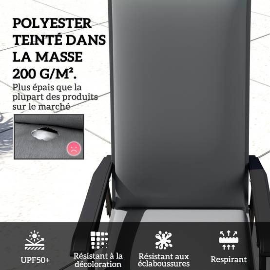 Lot de 4 coussins de chaise extérieur avec attaches et bande réglable, anti-décoloration UPF50+, 124x50x5cm, gris - Image 6