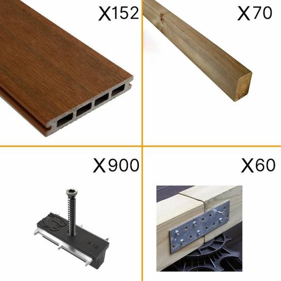 Kit Terrasse Composite NAVIA 50m² - Teck - 152 lames de terrasse (220 x 14.5 x 2.2 cm) - Fixation par Clips - Terrasse - Image 2