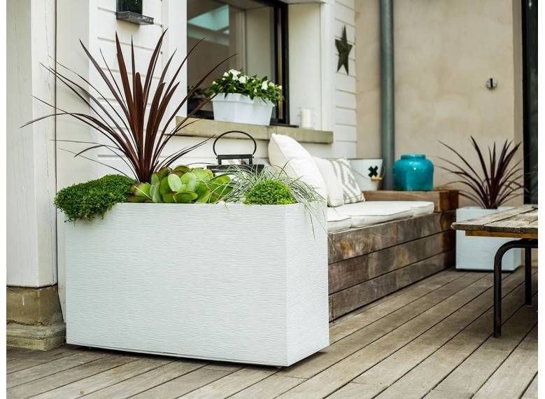 Eda - Lot de 2 Jardinières Muret Graphit 99,5 x 39,5 x 60 cm - 116 L - Blanc cérusé - Eda - Image 2