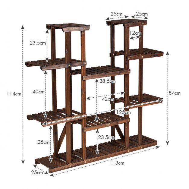 Étagère pour plantes en bois 9 tablettes pour 18 pots 125 x 25 x 114 cm charge 10kg par niveau terrasse jardin balcon salon - Image 3